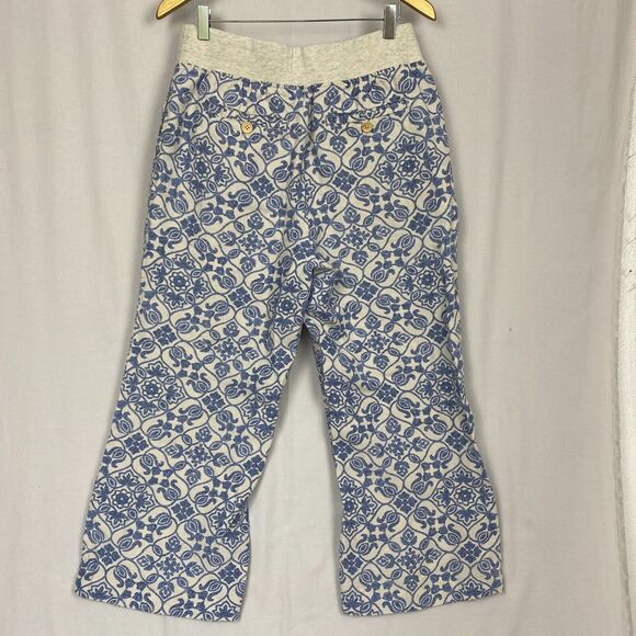 Soft Surroundings 100% Linen Pants Womens Medium Wide Leg Crop Blue Floral 31x26 - Picture 2 of 13